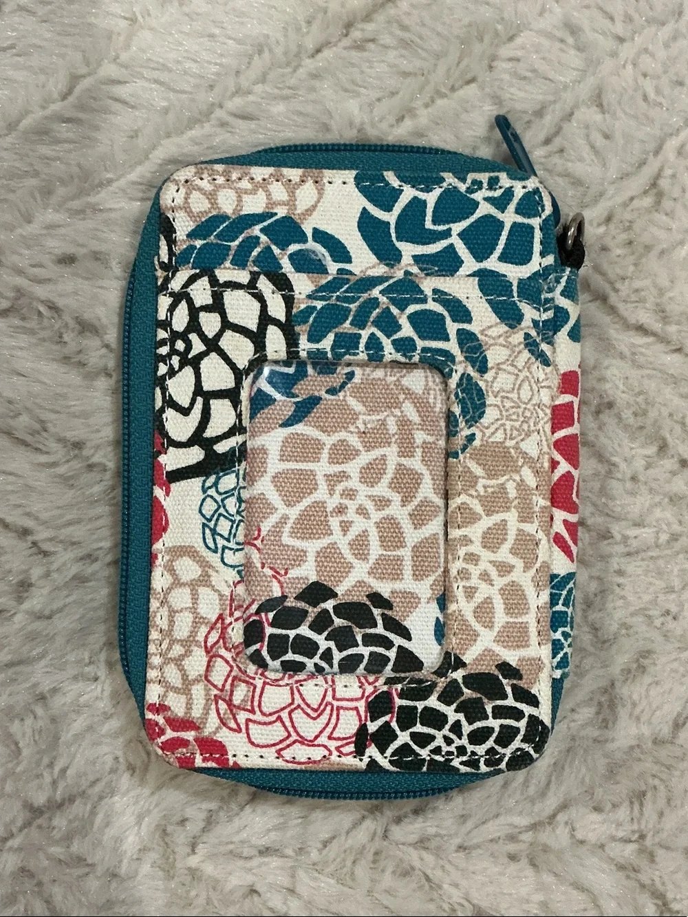 Kavu Floral Zip Wallet - Teal, Pink, Tan